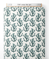 Tissu - Motif coraux bleu-gris