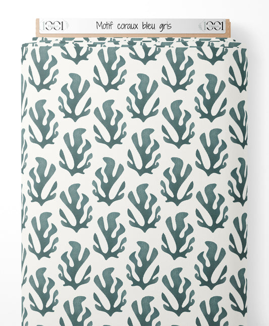 Tissu - Motif coraux bleu-gris