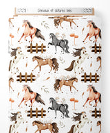 Tissu - Chevaux et clôtures bois