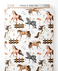 Tissu - Chevaux et clôtures bois