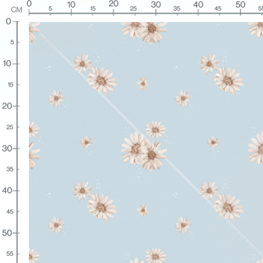 Tissu - Marguerites blanches et beiges sur