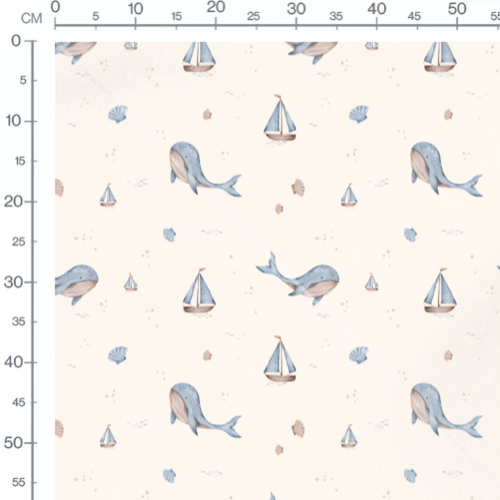 Tissu - Baleines et bateaux bleus
