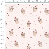 Tissu - Ours et cerises sur rose