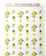 Tissu - Citrons et tranches sur blanc