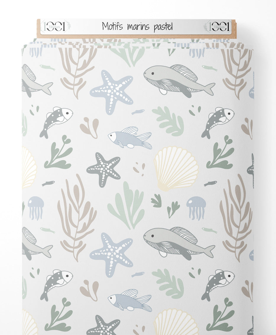 Tissu - Motifs marins pastel