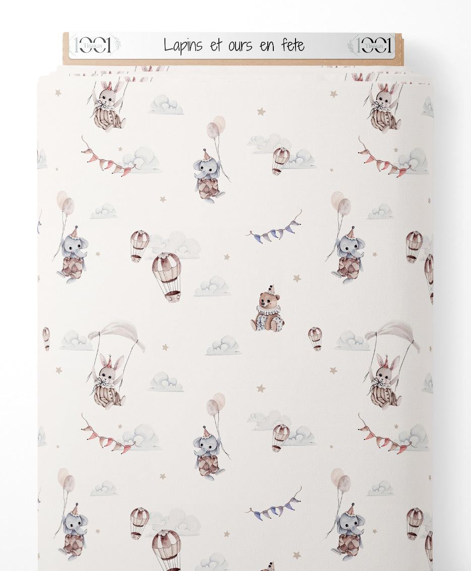 Tissu - Lapins et ours en fête