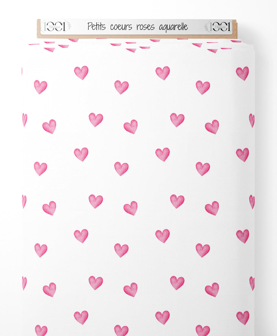 Tissu - Petits cœurs roses aquarelle