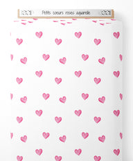 Tissu - Petits cœurs roses aquarelle