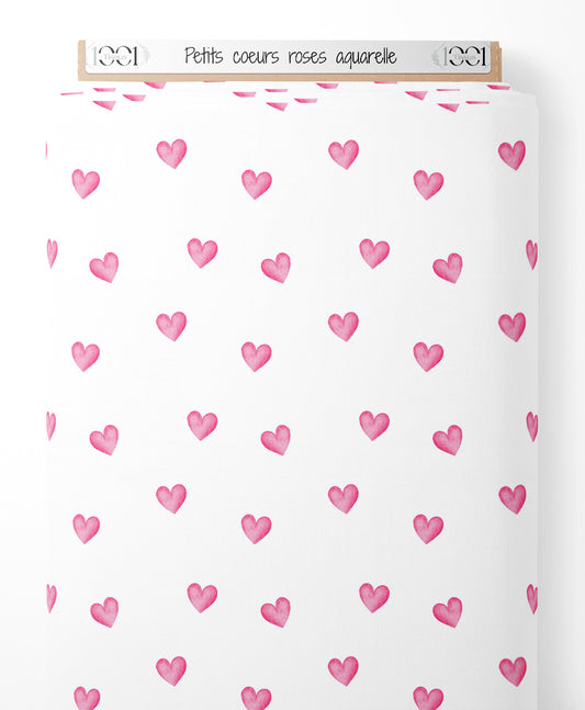 Tissu - Petits cœurs roses aquarelle