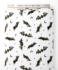 Tissu - Chauves-souris et lunes noires