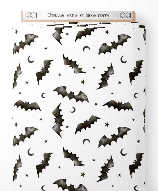 Tissu - Chauves-souris et lunes noires