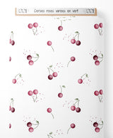 Tissu - Cerises roses variées en vert