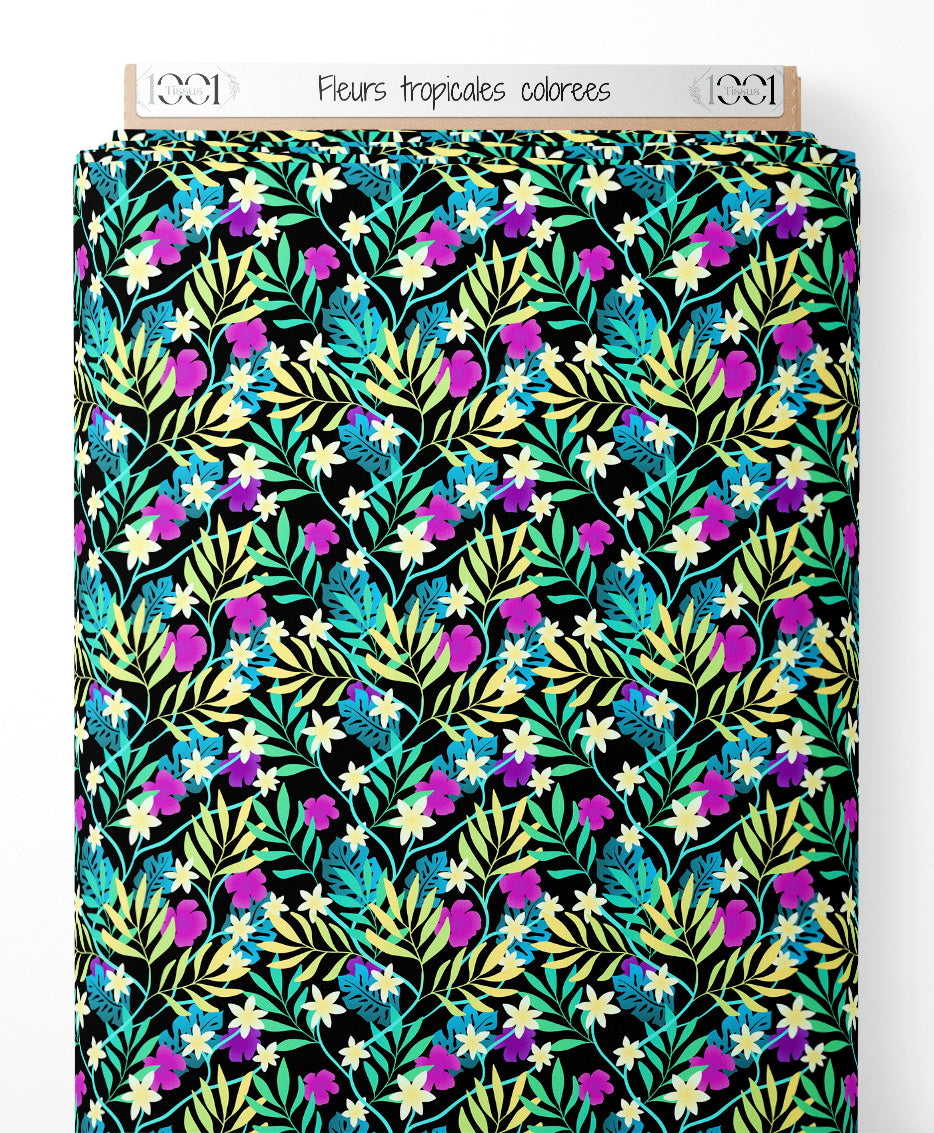 Tissu - Fleurs tropicales colorées