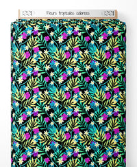 Tissu - Fleurs tropicales colorées