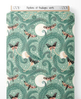 Tissu - Papillons et feuillages verts
