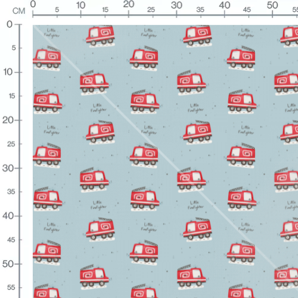 Tissu - Pompiers rouges sur bleu