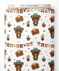 Tissu - Ours et valises marron