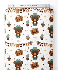 Tissu - Ours et valises marron