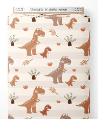 Tissu - Dinosaures et plantes marron