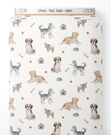 Tissu - Chiens sur fond blanc coloré
