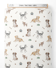 Tissu - Chiens sur fond blanc coloré