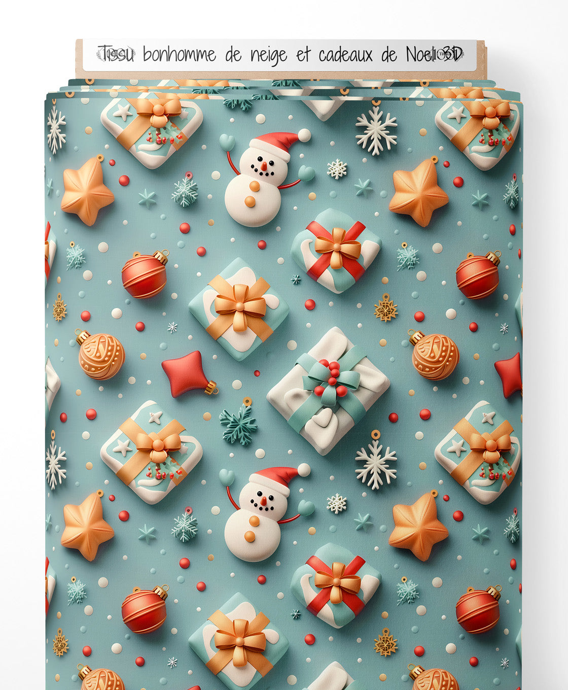 Tissu - bonhomme de neige et cadeaux de Noel 3D