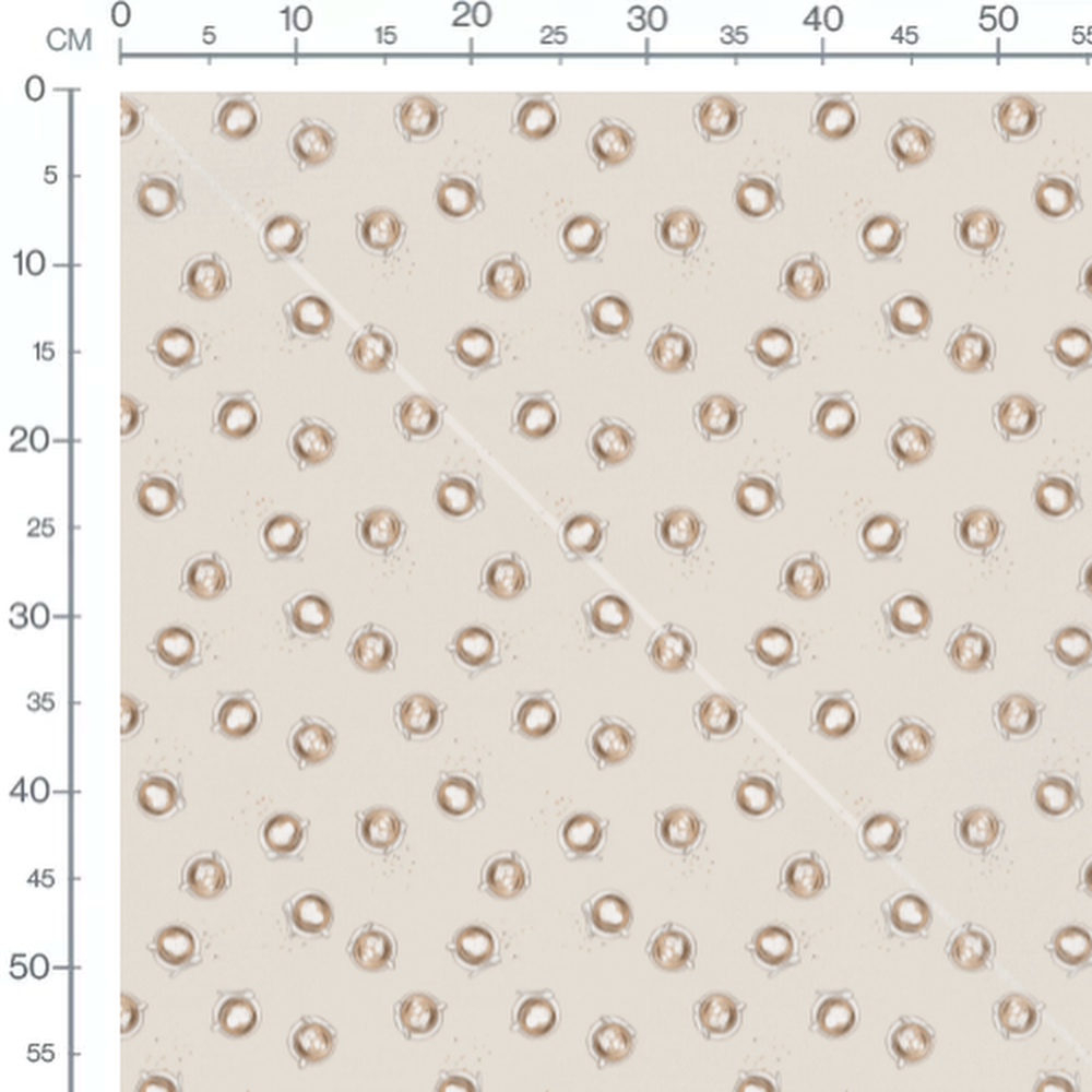 Tissu - Tasses crème sur fond beige