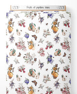Tissu - Fruits et papillons blanc