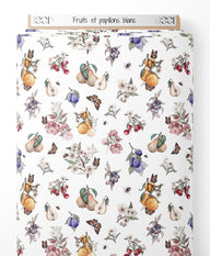Tissu - Fruits et papillons blanc