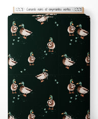 Tissu - Canards noirs et empreintes vertes