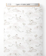 Tissu - Cygnes et ballons pastel