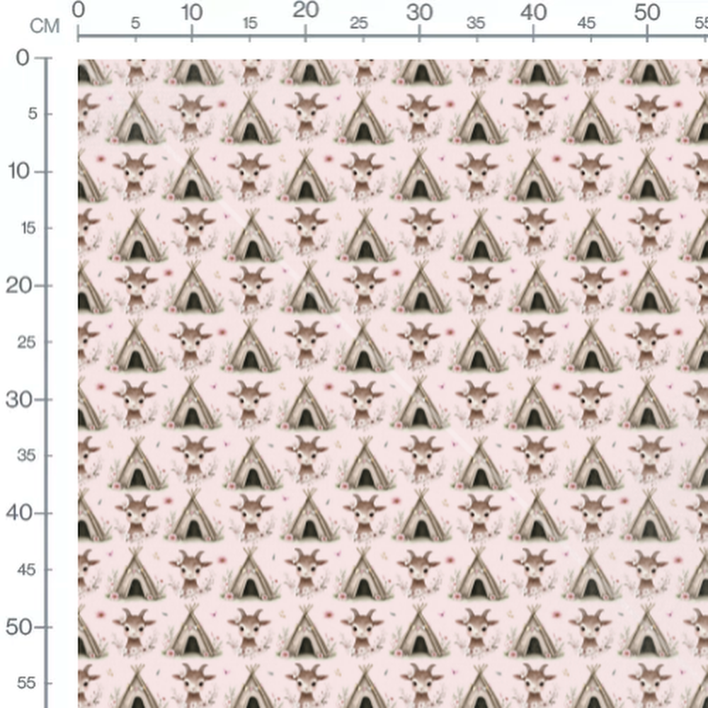 Tissu - Chèvres et tipis roses