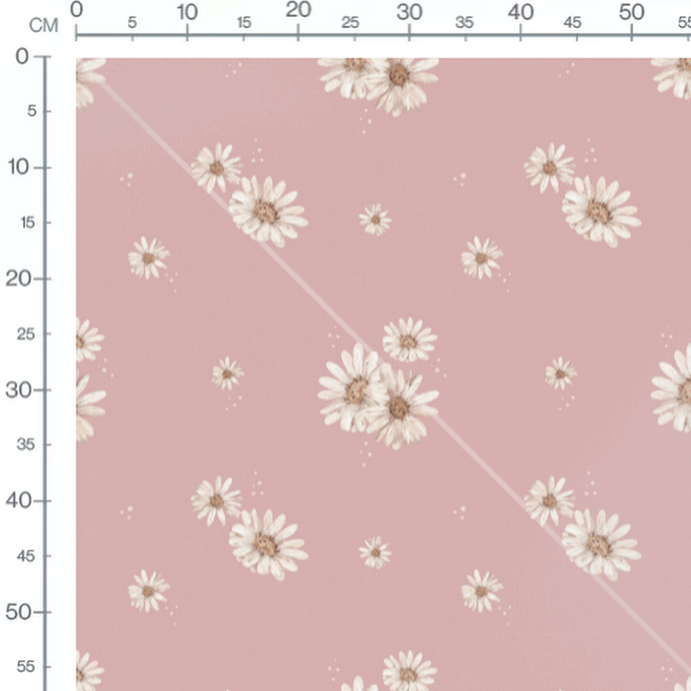 Tissu - Marguerites blanches sur rose