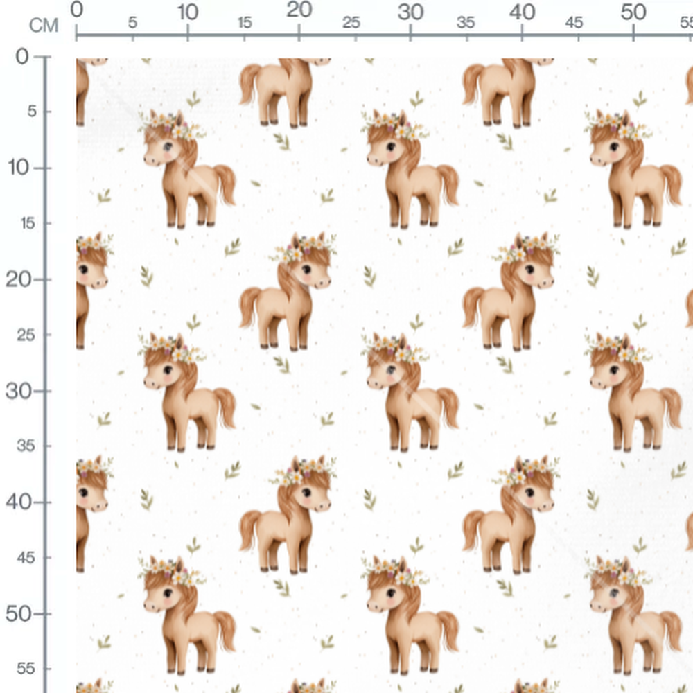 Tissu - Petits chevaux fleuris