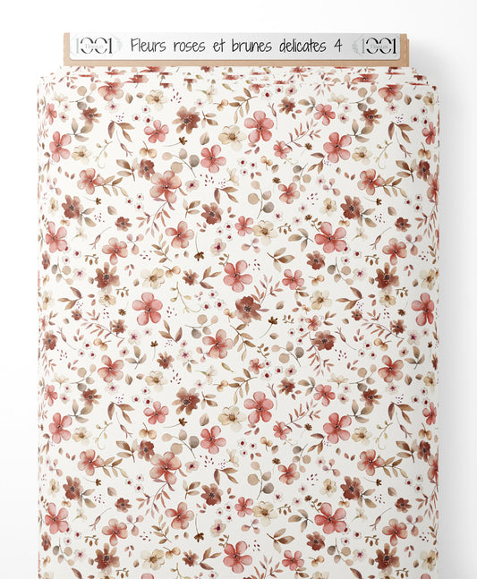 Tissu - Fleurs roses et brunes délicates 4