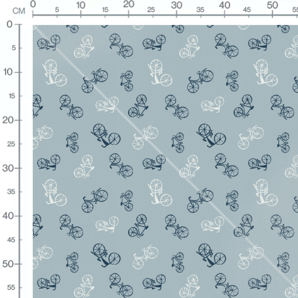 Tissu - Vélos bleus et blancs