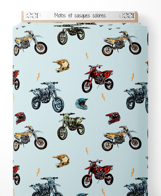Tissu - Motos et casques colorés