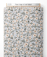 Tissu - Fleurs beige et vert délicat