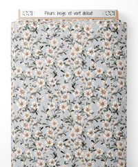 Tissu - Fleurs beige et vert délicat