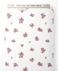 Tissu - Roses roses avec feuilles marron