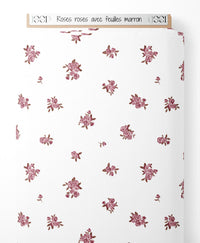 Tissu - Roses roses avec feuilles marron