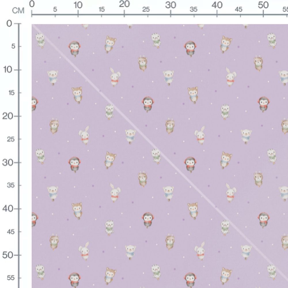 Tissu - Animaux mignons fond violet