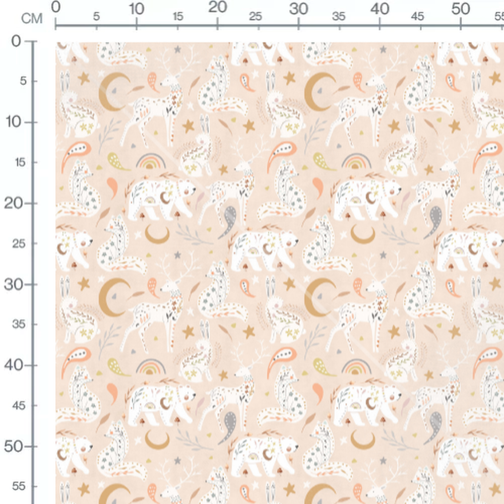 Tissu - Animaux nordiques motifs floraux