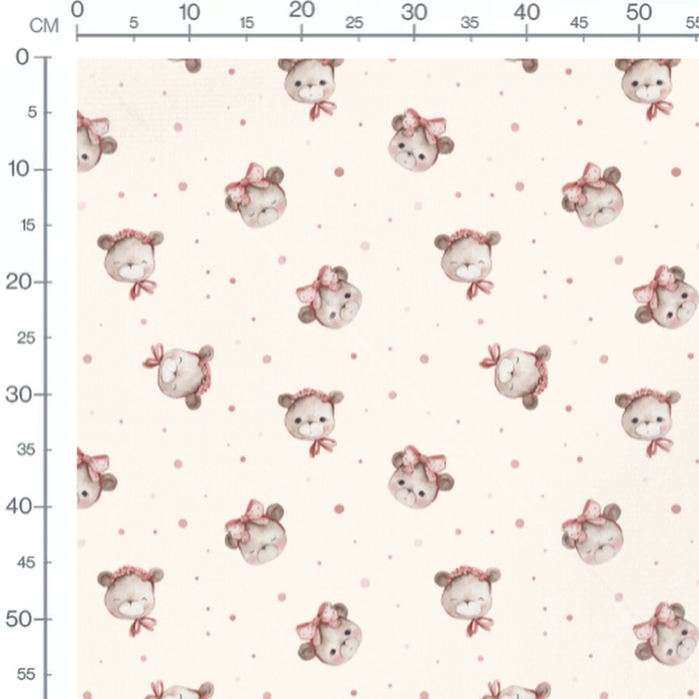 Tissu - Oursons crème et pois roses