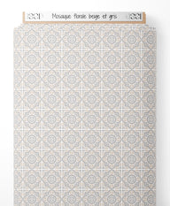 Tissu - Mosaïque florale beige et gris