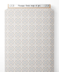 Tissu - Mosaïque florale beige et gris