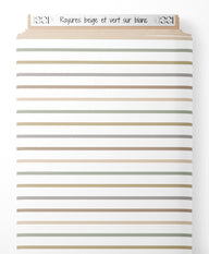 Tissu - Rayures beige et vert sur blanc