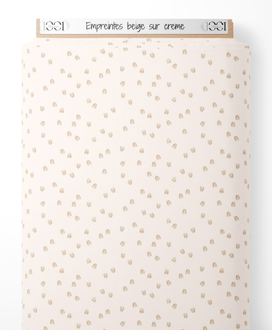 Tissu - Empreintes beige sur crème
