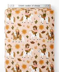 Tissu - Enfants cavaliers et chevaux