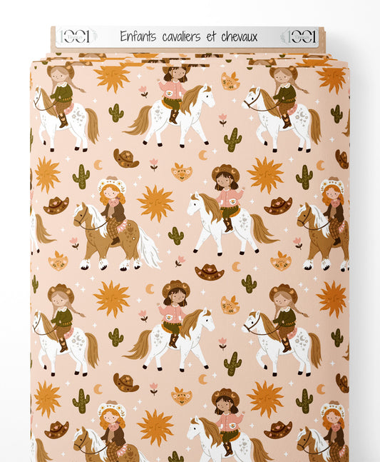 Tissu - Enfants cavaliers et chevaux